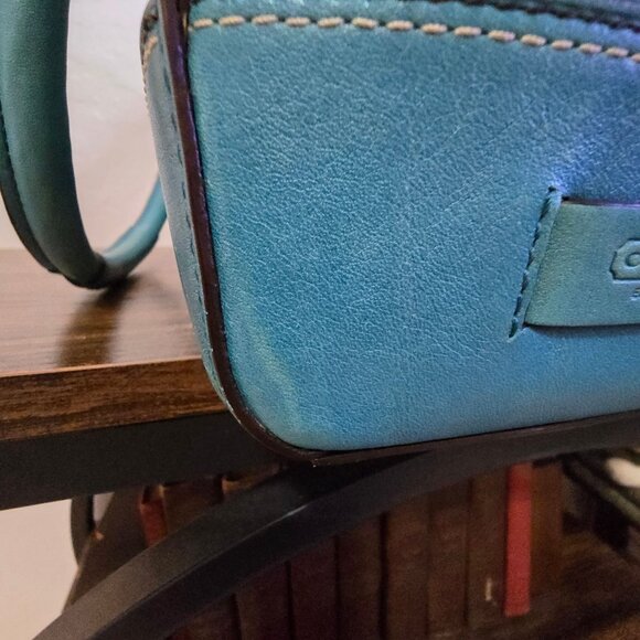 Vintage Coach Hampton Turn Lock Teal/Turquoise Leather Carry All Satchel Bag - Picture 13 of 16